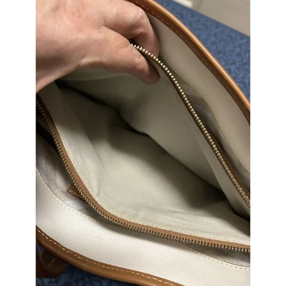 Dooney & Bourke Shelby Shopper Tote Gray Tan Leather Shoulder Bag Satchel Purse - Picture 6 of 16